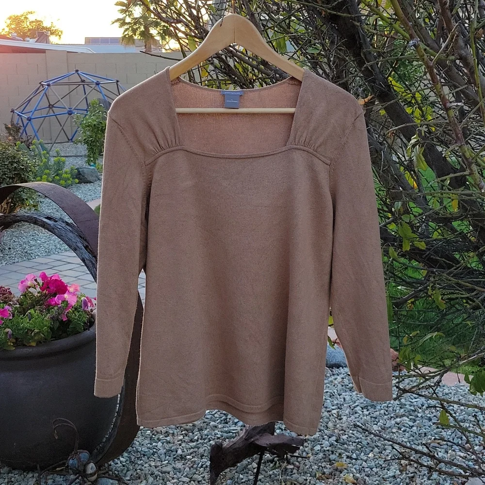 Ann Taylor Brown Silk Sweater 3/4 Sleeves Size Ladies Large - Picture 6 of 7